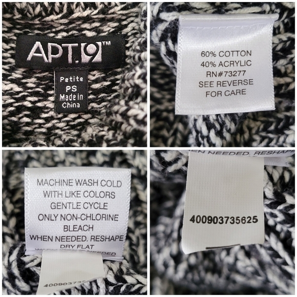 Apt 9 Black & White Cable Knit Button Detail Turtleneck Sweater Women's Petite S - Picture 4 of 7